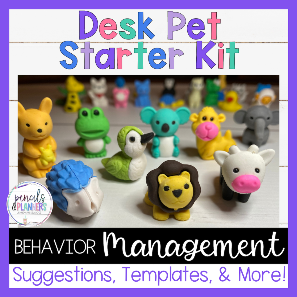 behavior management desk pets product cover with mini colorful animal erasers