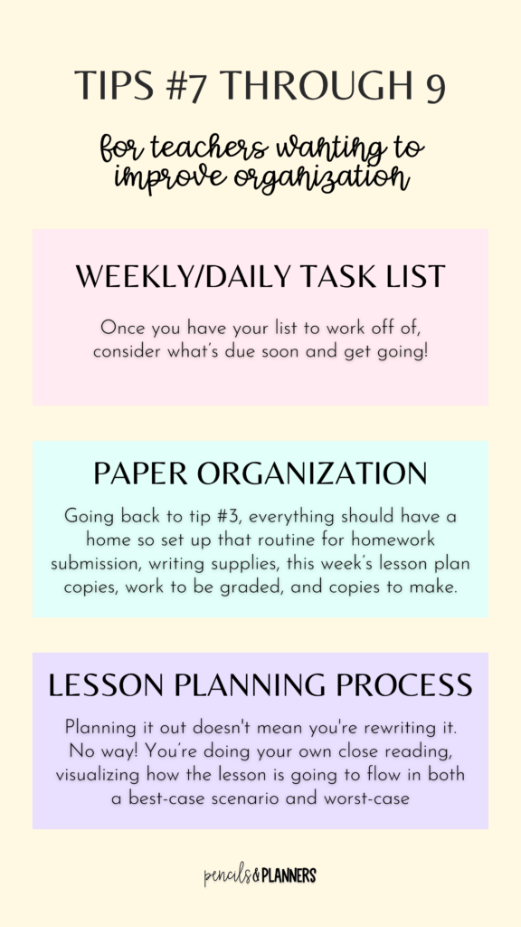 a visual list of tips 7 through 9 in this blog post with a line from that paragraph or section.